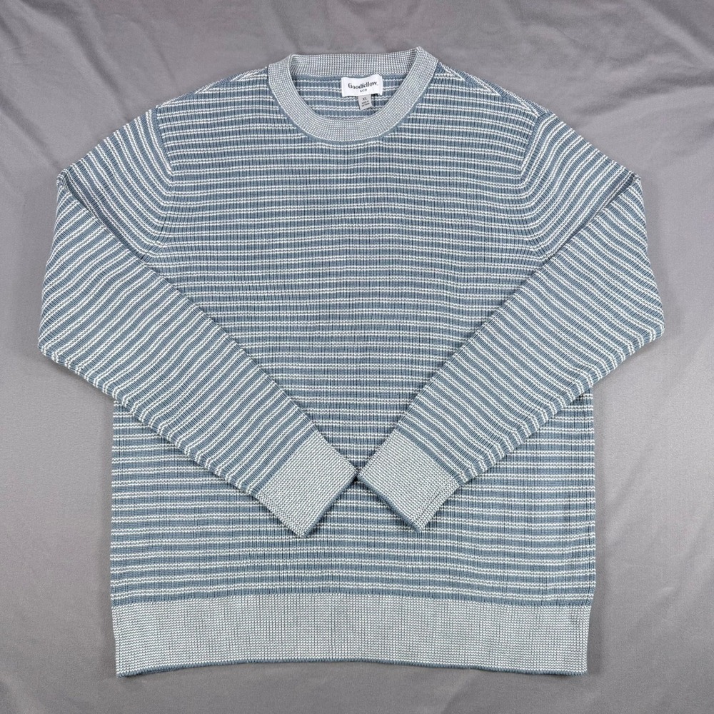 Goodfellow Mens XL Blue Cotton Blend Striped Crewneck Knit Pullover Sweater
